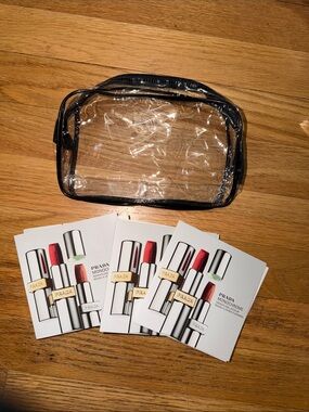 Prada Lipstick Cards w. Lip wand in Clear Makeup Bag!